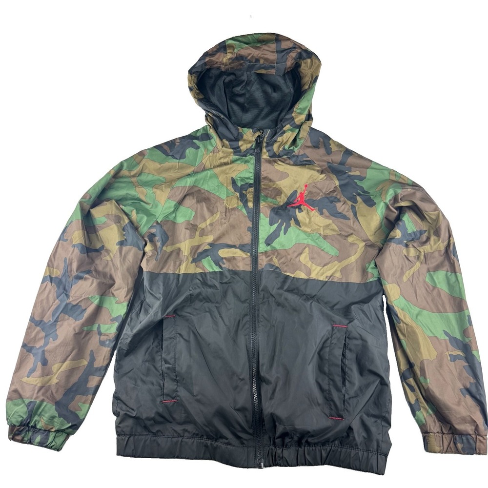 Jordan Jumpman Camo Windbreaker Jacket Youth L 12 13 Black Hooded Full Zip